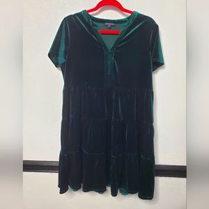 Emerald green velvet dress